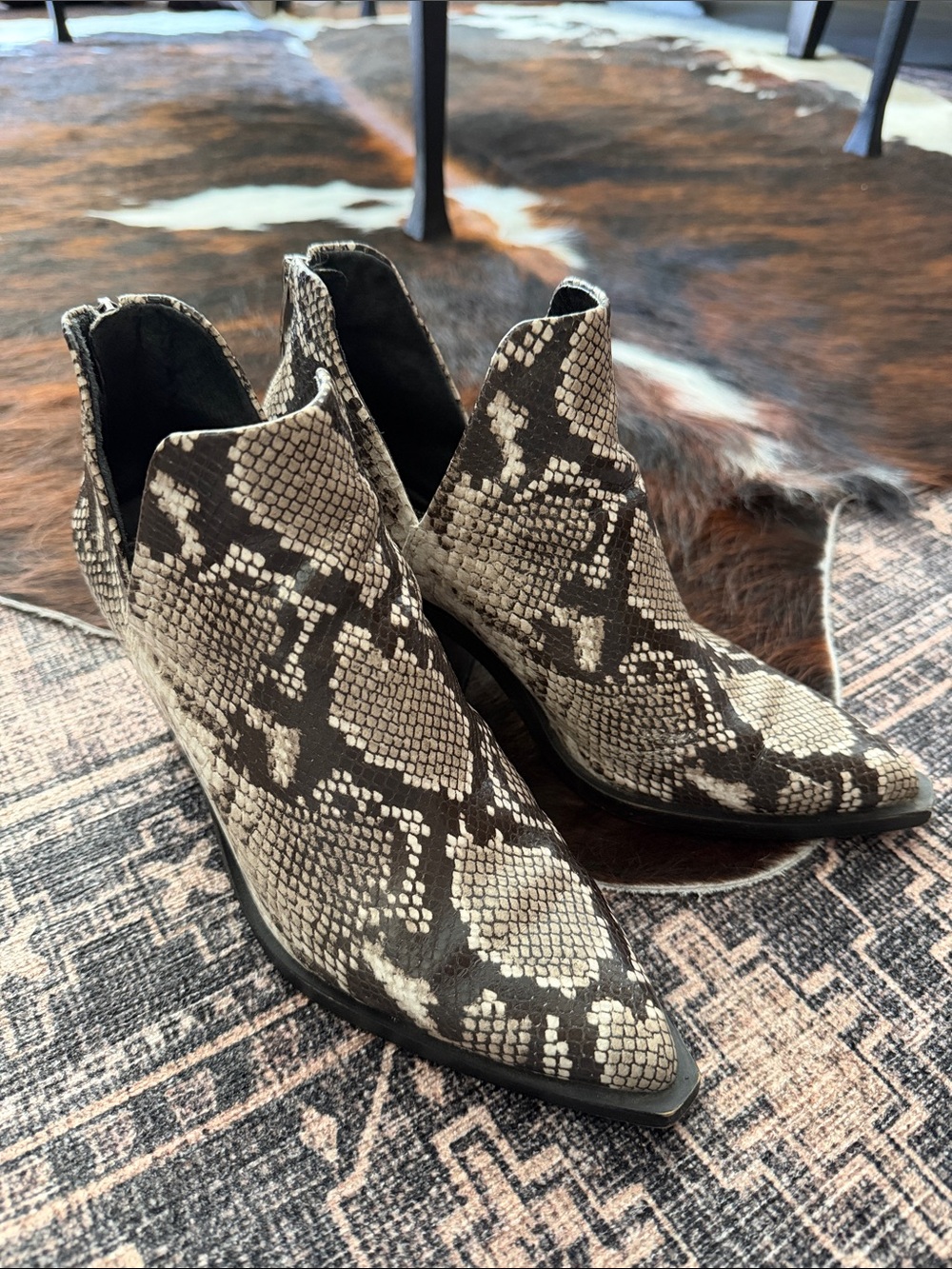 Vince Camuto Snake Print Pointed Toe Ankle Boots